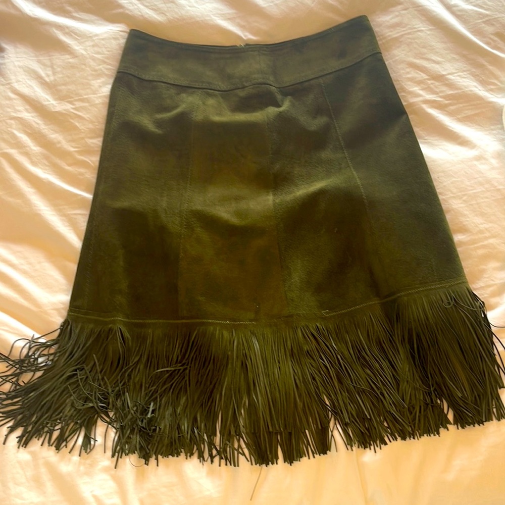 Suede long skirt with fringe bottom